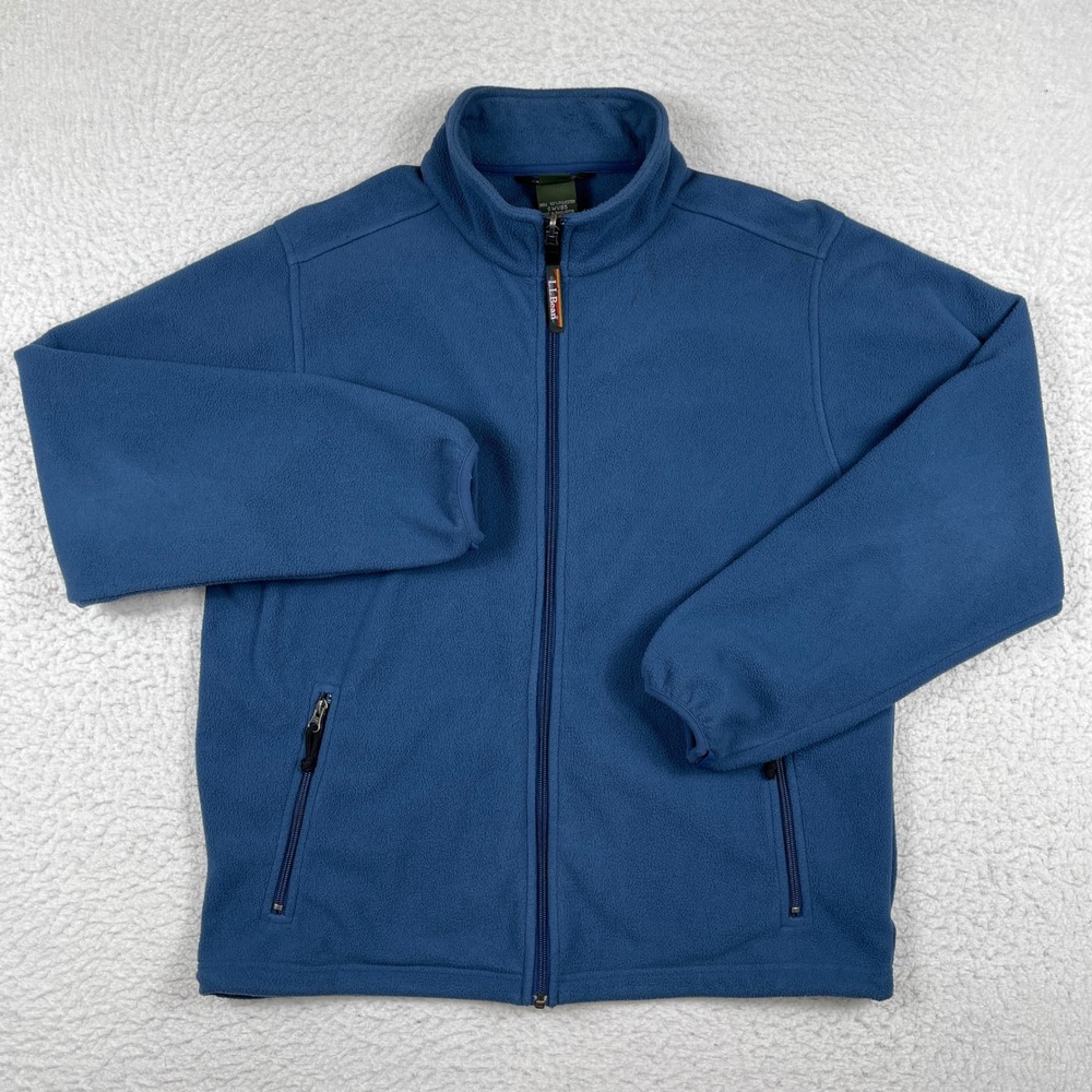 LL Bean Fleece Jacket Mens Medium Blue Full Zip Outdoor Hiking Casual Travel